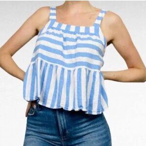 NWT Loft Blue Striped Linen Babydoll Tank Top